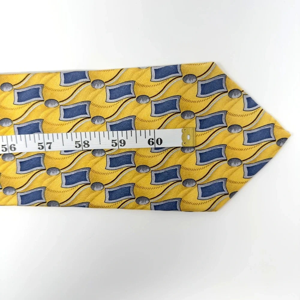 Roundtree & Yorke Silk Tie‎ Geometric Yellow Blue 63.5x4